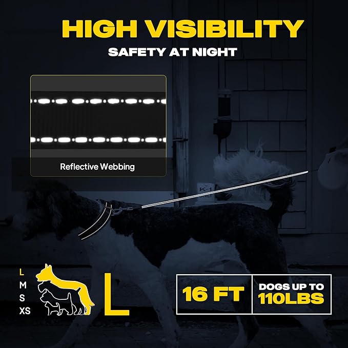 Fida Retractable Dog Leash Large Breed, Heavy Duty 16 ft Dog Walking Leash, up to 110 lbs, 360° Tangle Free, Black