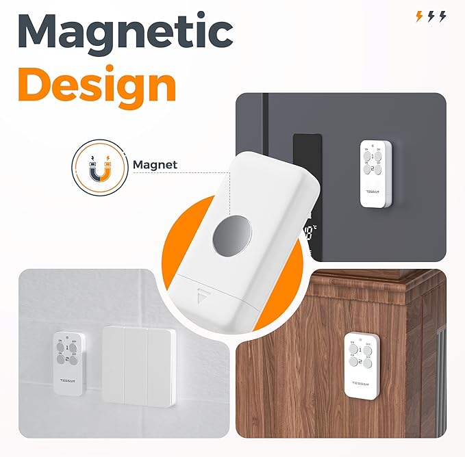 Remote Control Outlet Plug, TESSAN Wireless Light Switch Kit 100ft RF Range, On Off Switch for String Lights, Lamps, Small Appliances, Wireless Power Socket, 15A/1875W (1 Remote and 2 Outlets)