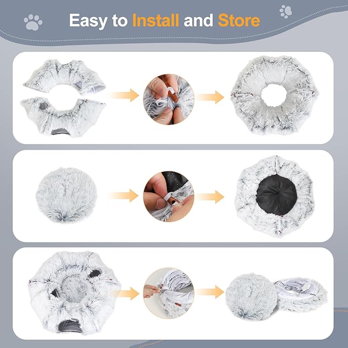 Cat Tunnel Bed for Indoor Cats - Christmas Tree Skirts Washable Warm Soft Indoor Cat Donut Tunnel, Multifunctional Cat Interactive Playground Toys for Felines Pet Christmas Decoration