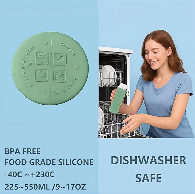 Collapsible & Portable Dog Water Bottle with Dispenser for Walking, Travel, and Outdoor, 9oz-17oz Leak-Proof Silicone Water Bottle for Dogs on The Go (Green)