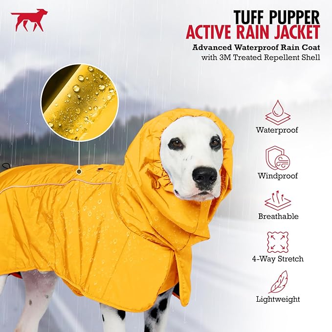 Tuff Pupper Waterproof Dog Raincoat | Full-Body Windproof Rain Jacket for Dogs | Reflective Strips | Breathable Mesh Lining | Adjustable Fit | Leash Port | Small Medium Large XL XXL Dogs (Yellow, M)
