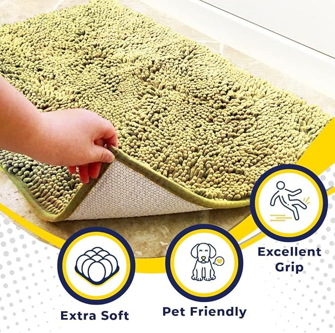 Muddy Mat® | Super Absorbent Door Mat Indoor, Microfiber Quick Dry Chenille Entryway Rug, Non-Slip Front Door Mat, Indoor Mats for Entryway, Machine Washable Pet Rug, Yellow 24" x 72"