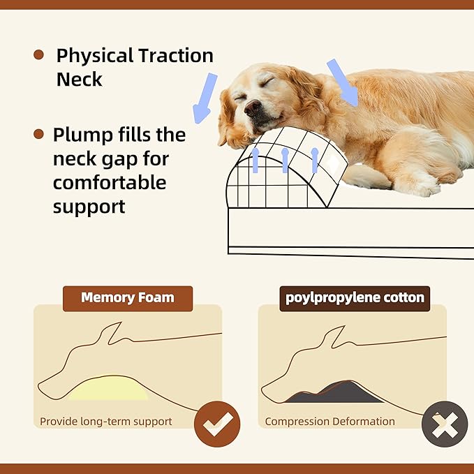 Sytopia XXL 35D Memory Foam Dog Bed, 7 Inch Thick Extra Large Orthopedic Couch for Senior Dogs Over 100 Pounds, Water Resistant and Washable Cover, Liner, Brown