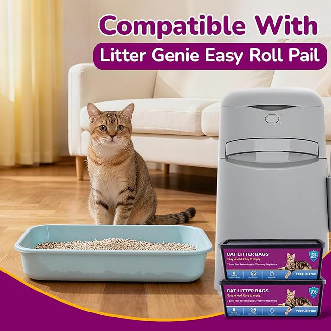 Cat Litter Refill Bags Compatible with Litter Genie Easy Roll Pail | Long-lasting Easy Roll Refill Bags 50 Count (2 Pack) | Odor Control & Plant Scented