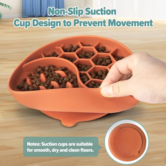 Slow Feeder Dog Bowls, Silicone Pet Food Bowls with Suction Cups, Non-Slip Dog Feeding Slow Down Pet Eating Speed for Fast Eaters, Anxiety Relief & Fun Added (Orange)