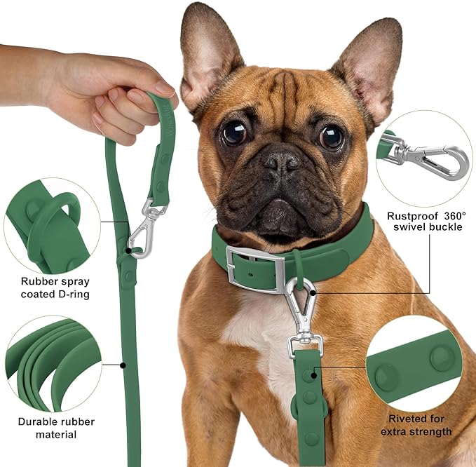 Wisedog Waterproof Dog Leash – 5ft/6ft Adjustable with 2 Metal Swivel Hooks, Easy to Clean Dog Leashes for Small, Medium, Large Breed Dogs (Pine Green L)