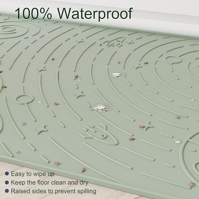 OHMO Cat Litter Mat Galaxy Trapping Mat Premium Silicone Rubber 23.5x16 Sage Green, Waterproof and BPA Free Kitty Litter Box Mat, Easy to Clean and Keeps The Floor Tidy