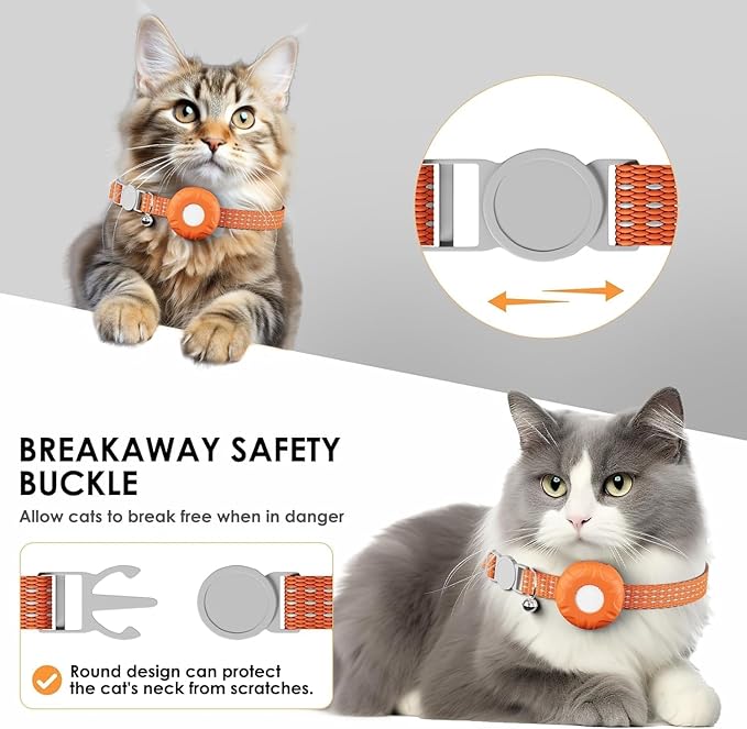 Cat Tracker,Pet Tracker for Cats Compatible with Apple Find My App(Only iOS),Waterproof Tracker Cat Collar with Safety Elastic Buckle,No Monthly Fee,Works with Any Collar (Orange)