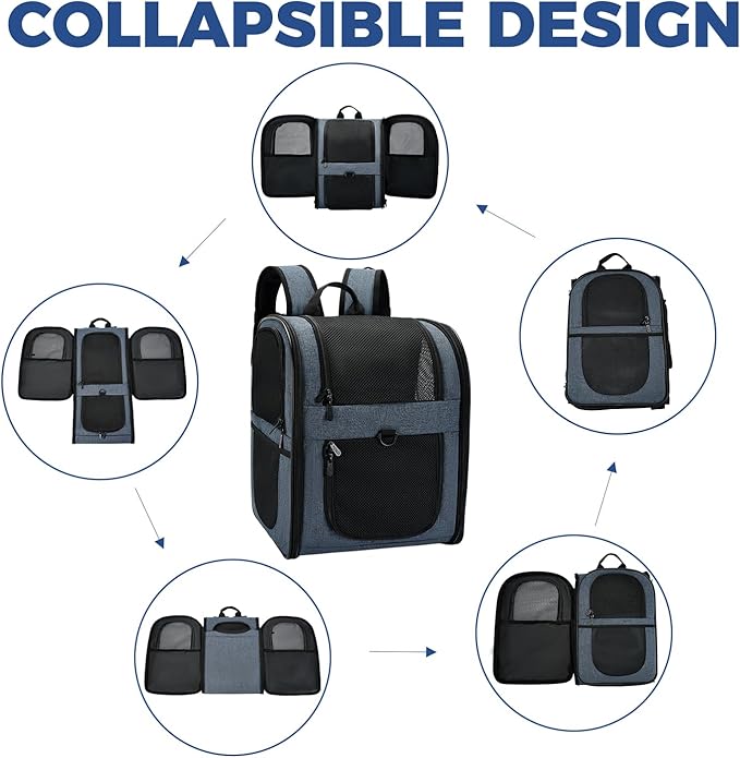 Apollo Walker Dog & Cat Carrier Backpack for 4-18lb Pets - Ventilated Safe Design with Padded Back Support, Breathable Mesh Pet Backpack for Hiking, Travel, Outdoor (Navy)