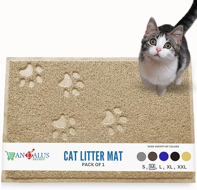 Andalus Medium Cat Litter Mat, Pack of 1 - Waterproof, Non-Slip & Easy to Clean Cat Litter Box Mat for Extra Efficient Pet Litter-Trapping, Beige (23.5” X 15.75”)