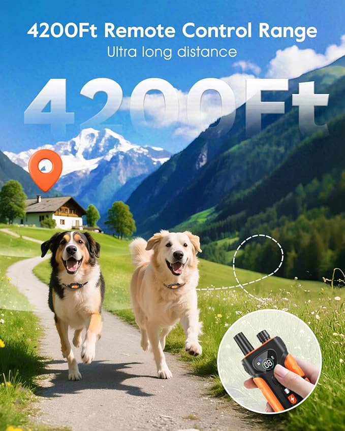 SLOPEHILL Dog Shock Collar,4200FT Dog Training Collar with Remote,IPX8 Waterproof E-Collar with Beep,Vibration,Shock,Flashing Light,No Shock Model,Electric Shock Collar for Dogs,Orange 2PCS