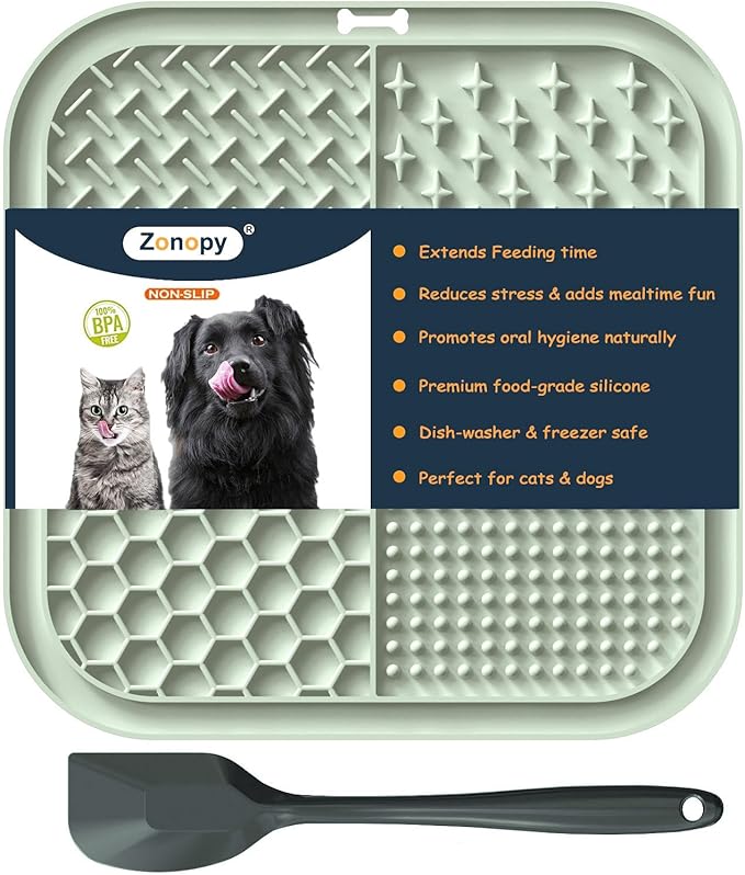 Licking Mat for Dogs & Cats with Suction Cups, 1 Pack Square Dog Slow Feeder Lick Pat for Anxiety Relief & Boredom, Dog Toys to Keep Them Busy, Pets Grooming Bathing Training Mat
