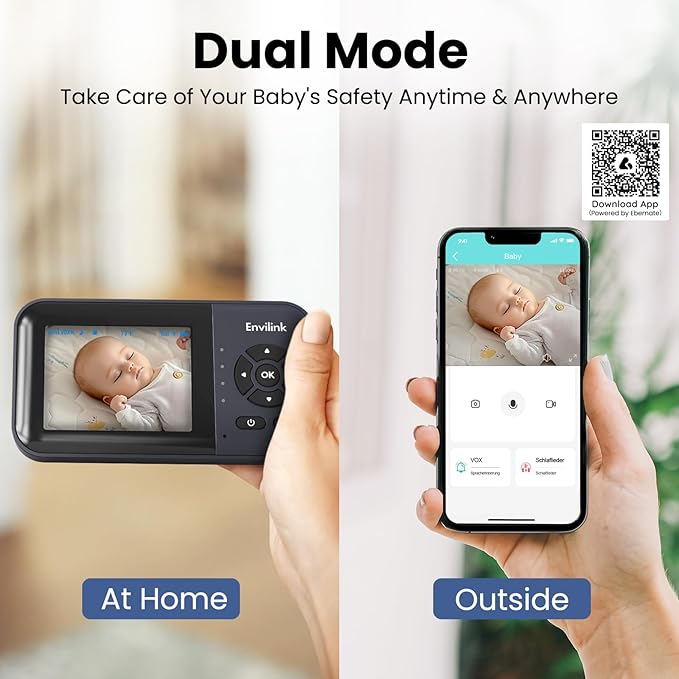 Smart Baby WiFi Monitor with App, 1080P Baby Camera, AI Detection, 2-Way Talk, Night Vision, VOX Mode, 5 Lullabies, 1200ft Long Range 2.8" LCD Display for Home Use