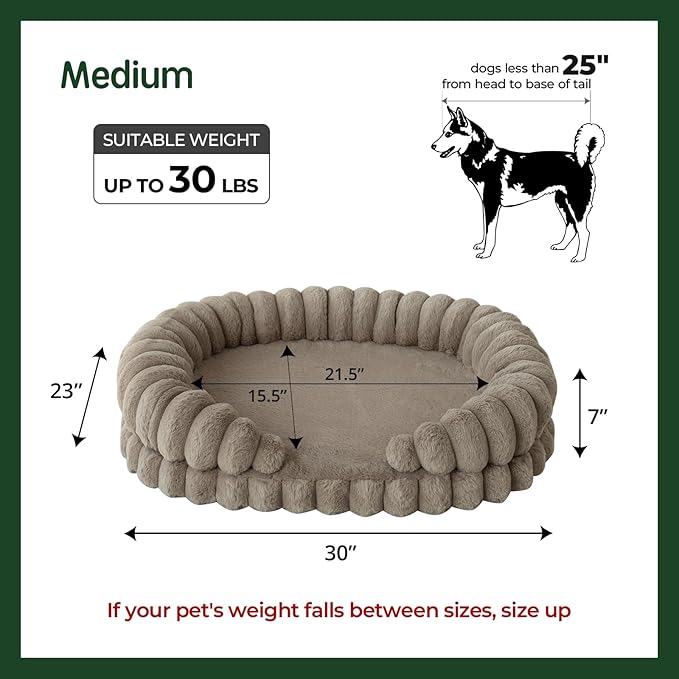 BALANCE Calming Dog Bed for Medium Sized Dogs, 30 Inches Oval Washable Pet Bed with Sides, Orthopedic Pet Couch Sofa with Non-Slip Bottom, Oatmeal