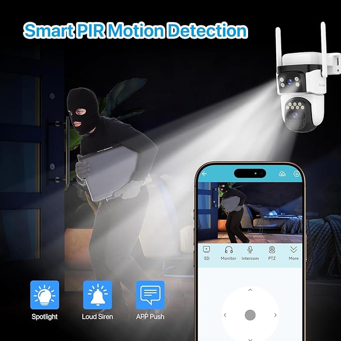 VSTARCAM 2K Dual Lens Security Camera Outdoor WiFi Camera for Home Security Home Survaillance Outdoor, 2.4G WiFi PTZ 2-Way Audio Auto Tracking Night Vision 360° View Cloud/SD Storage IP66 Weatherproof