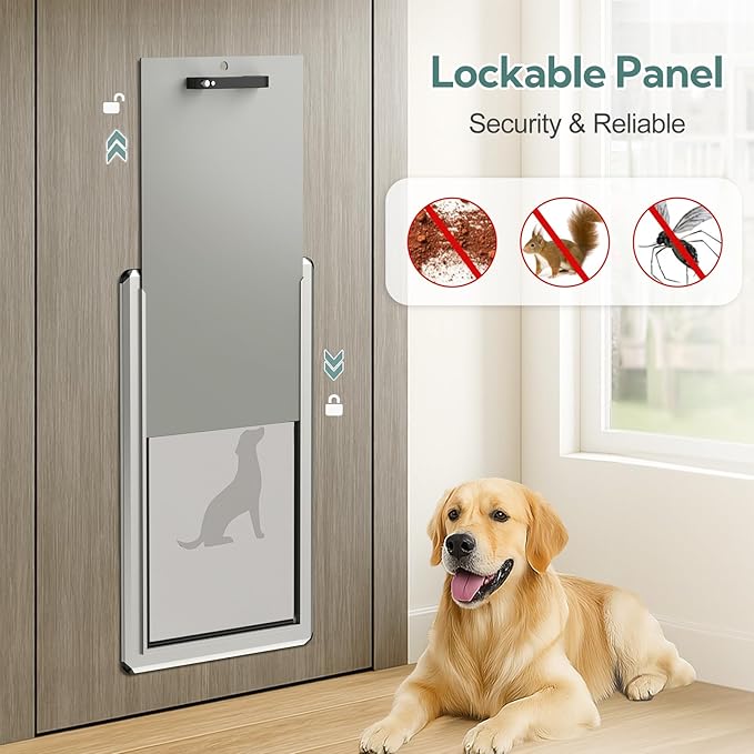[Parab House] Aluminum XL Dog Door for Door, Open Size:24.4" H x 13.8'', Heavy Duty Doggy Door with Full Enclosed Magnetic Flaps,Extreme Weather Doggie Doors,Giant Doggie Door(Silver, XLarge)Pet Door