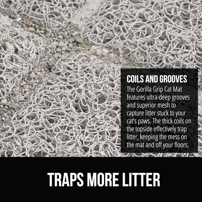 GORILLA GRIP Cat Litter Box Mat, Water Resistant, US Designed Kitty Litter Trapping Mats, Easy to Clean, Scatter Control, Less Mess and Clean Floors, Kitten Supplies for Indoor Cats, 30x20 Light Gray