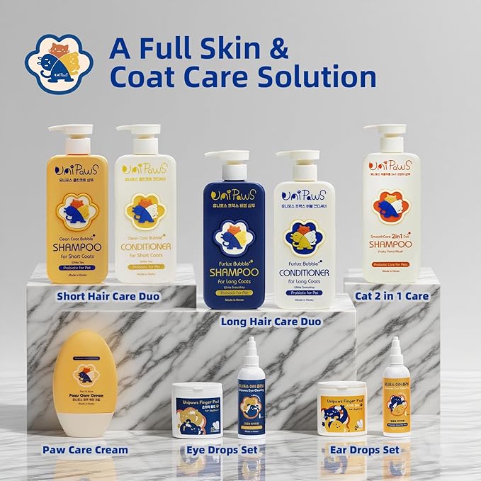 Unipaws Biotin Shampoo & Conditioner Set for Long-Haired Dog – Detangling, Deshedding, Thicking Hair for Senzitive Skin Healthy, Lustrous Fur – Medicated & EWG Green, Made in Korea, 2×16.9 Fl Oz