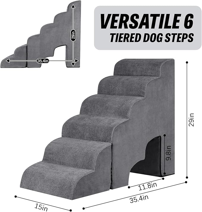 29" H Dog Stairs for Small and Medium Dogs 6-Step Ramps for High Beds and Couch Non-Slip Extra Wide Pet Stairs for Old Dogs and Puppy and Cat - Stable & Durable with Machine Washable Cover