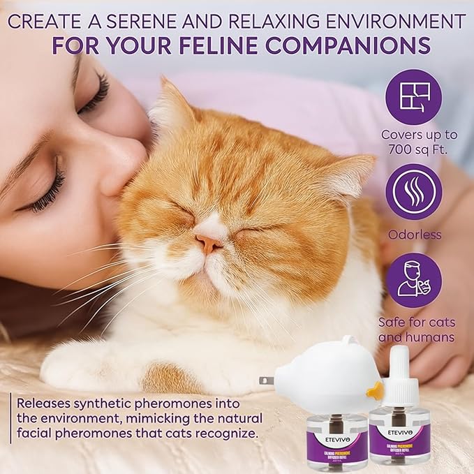 Cat Pheromones Calming Diffuser Cat Anxiety Relief Pheromones for Cats Promotes Well-Being & Comfort Cat Calming Diffuser with 2 Refills 60 Days Long Lasting Serenity