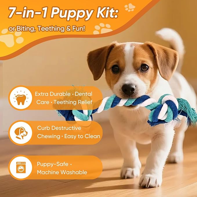 Dog Rope Toys 7 Pack - Puppy Teething Toys for Small Dogs - Durable Dog Chew Toys for Aggressive Chewers - Interactive Tug of War Toys for Boredom & Teeth Cleaning