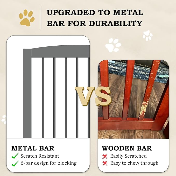 Freestanding Pet Gates with Walk Through Door, Dog Indoor Fence, Dog Gate for The House, Doorway, Stairs, Extra Wide Pet Gate, Support Feet Included, 120 Inch Wide, 6 Panels 24" Tall, Gray