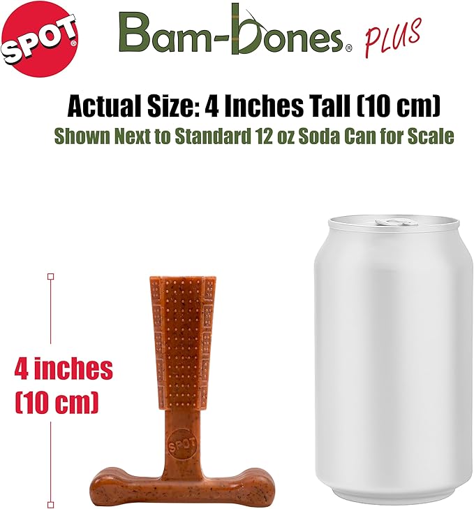 SPOT Bam-Bones Plus T Bone – Bamboo Fiber & Nylon Dog Chew Toy for Moderate to Aggressive Chewers, Durable & Non-Splintering, Long Lasting Beef Flavor Toy for Dogs & Puppies Under 30 lbs, 4 in