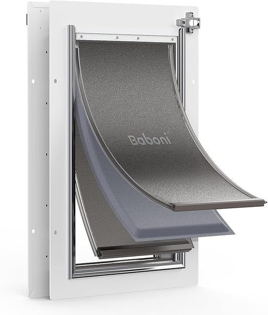 Baboni 3-Flaps Pet Door for Interior and Exterior Doors, Steel Frame and Telescoping Tunnel, Strong and Durable Dog Door (Pets Up to 40 Lb) -Medium