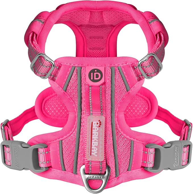 BARKBAY Dog Harness No Pull with ID Tag Pocket - Heavy Duty, Reflective, Easy Control for Large Dogs(Pink,XS)