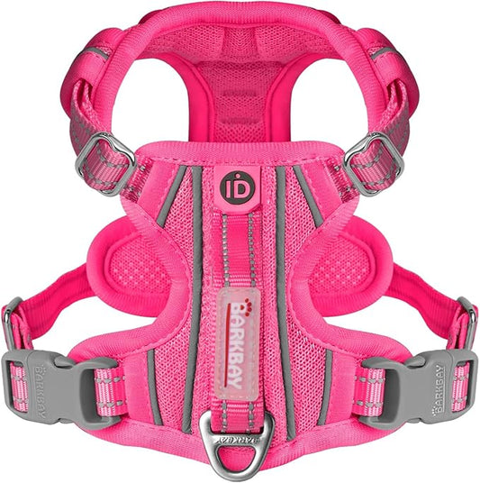 BARKBAY Dog Harness No Pull with ID Tag Pocket - Heavy Duty, Reflective, Easy Control for Large Dogs(Pink,XS)