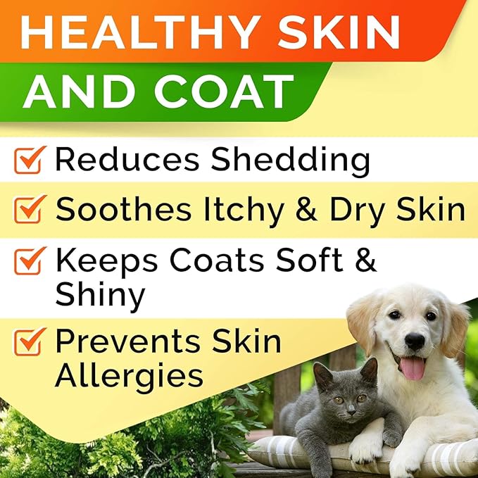 StrellaLab 32 OZ Salmon Oil for Dogs - Omega 3 for Dogs & Cats, Itch & Allergy Relief, Wild Alaskan Salmon Oil for Skin & Coat, Fish Oil Liquid, Shedding Health Support EPA & DHA Fatty Acids