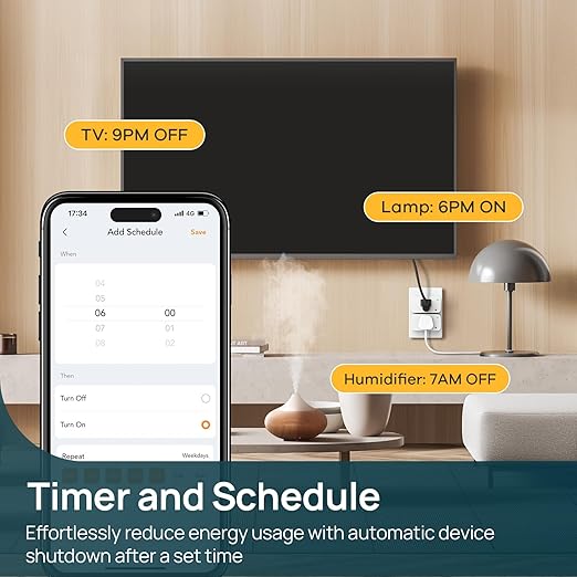 Linkind Matter Smart Plug with LED Night Light, Work with Alexa, Apple Home, Google, Smart Outlet 15A/1800W, Dusk to Dawn, Plug in Wall, Timer&Schedule, ETL&FCC Certified, 2.4GHz Wi-Fi Only, 2 Pack