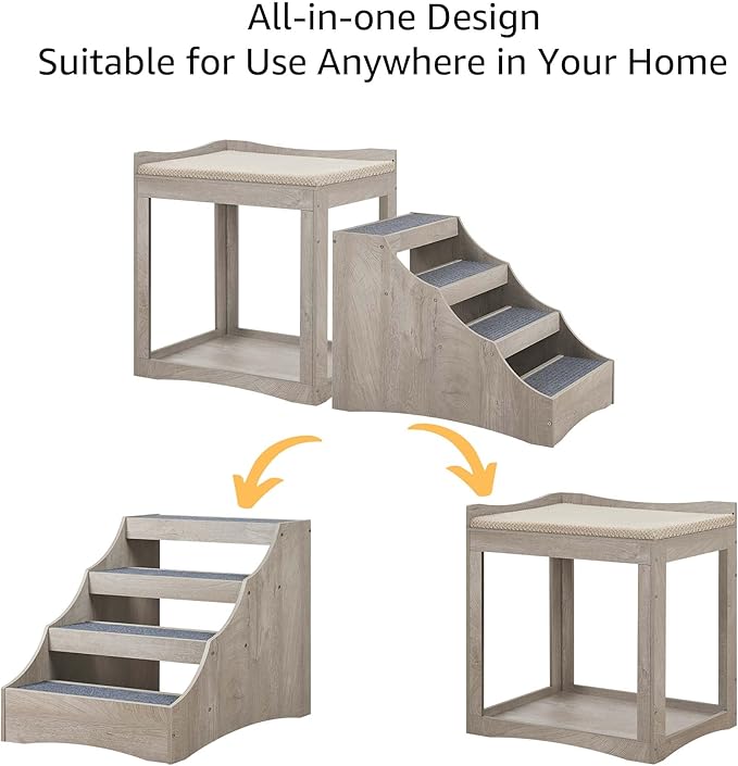 unipaws Large Pet Bunk Bed with Removable Step for Dogs and Cats, Multi-Level Bed Window Perch Seat Platform with Cushion, Indoor Use