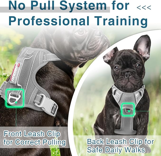 BARKBAY Dog Harness No Pull with ID Tag Pocket - Heavy Duty, Reflective, Easy Control for Large Dogs(Grey,XS)