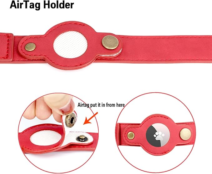 AirTag Dog Collar for Medium Dogs - Soft Leather Dog Collar with Apple AirTag Holder and Metal Buckle - Smart Tracker GPS Apple Air Tag Pet Collars (Red, M)