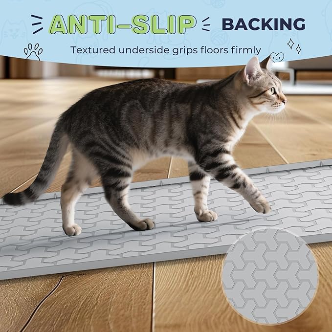 Silicone Cat Litter Mat for Litter Box - 34" X 22"/24" X 15" Waterproof Urine - Proof Mat, Non - Slip Trapping Pad to Keep Floor Clean, Easy to Clean Cat Floor Mat（Gray)