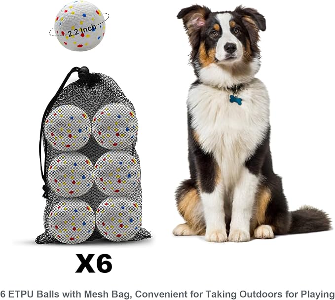 Dog Toy Balls 2.2 Inch, Indestructible Dogs Balls 6 Pack for Aggressive Chewers, Durable Interactive Toys for Small & Medium Puppy, Perfect for 2.2 Inch Automatic Dog Ball Launcher (ETPU Material)