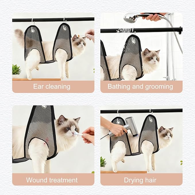 Grooming Hammock | Anti-Scratching Hangable Mesh Restraint Bag - Dog Hanger for Nail Trimming Hammock with S-Hook - for Ear Washing Combing Cats Puppy Kitten Home Bathroom Shower
