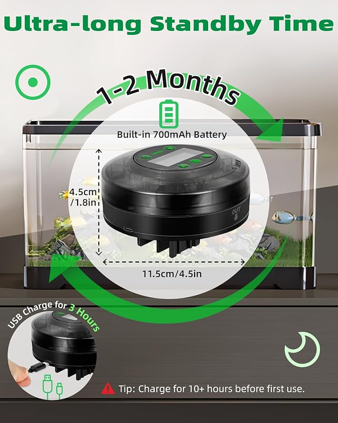 Automatic Fish Feeder for Aquarium - Auto Fish Food Dispenser for Turtle Tank with USB Cable, LCD Display, Timer, Fish Feeder for Vacation Weekend Holiday, with Feeder Spoon