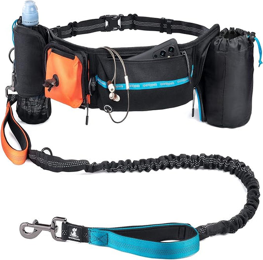 SparklyPets Active Waist Leash for Dog Walking Pack – Hands Free Dog Leash for Medium & Large Breeds – Complete Gear with Phone Holder, Detachable Poop Bag, Treat Pouch, and Bottle Holder