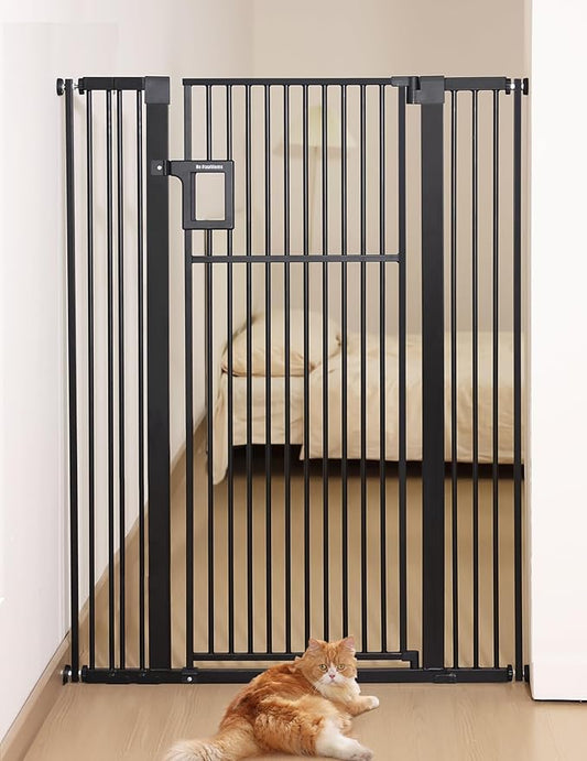 No Pawblems 55" Extra Tall Pet Gate for Cat, 29-43" Auto Close Cat Gate for Doorways/Stairs/Hallways, NO Drilling Pressure Mounted Tall Dog Gate Indoor, 1.37" Pet-Safe Gap, Black