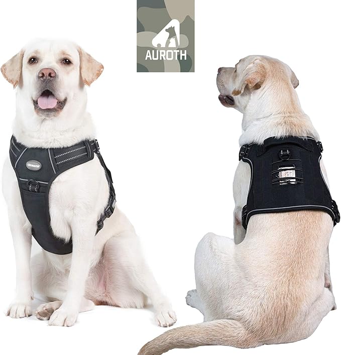 Auroth Tactical Harness for Large Dogs No Pull Adjustable Pet Harness Reflective K9 Working Training Easy Control Pet Vest Military Service Dog Harnesses Black L