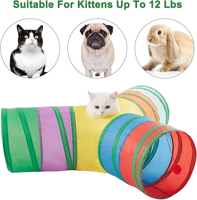 Cat Tunnels for Indoor Cats 3 Way Play Toy Kitty Tunnel Peek Hole Toy with Ball for Cat Tube Fun for Rabbits Kittens and Dogs