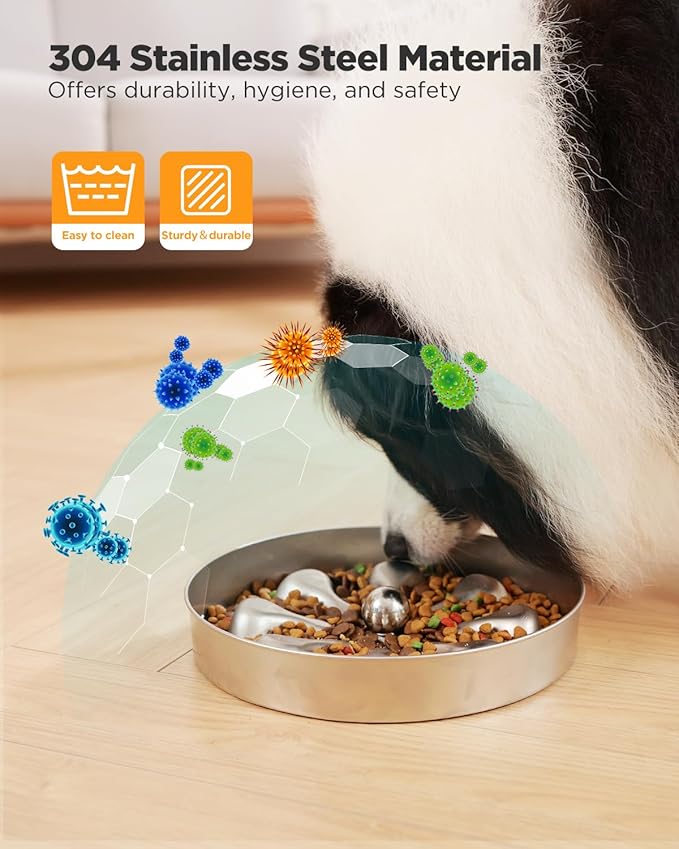 Slow Feeder Dog Bowls – Stainless Steel Non-Slip Metal Bowl for Slow Feeding, 5 Cups Large Capacity, Double-Sided Design for Dry, Wet, or Raw Food, Ideal for Small, Medium, Large Dogs