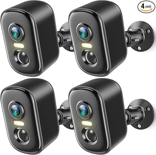 Security Cameras Wireless Outdoor, Battery Powered Camera for Home Security with AI Motion Detection, 2K Color Night Vision, 2-Way Talk, Waterproof, Siren Alarm, SD/Cloud Storage, 2.4G WiFi, 4 Pack