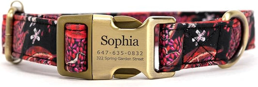Personalized Dog Collar with Name and Phone Number Engraved,Adjustable Custom Puppy Collar,Organic Cotton Pet Collar for Small Medium Large Boy Girl Dogs