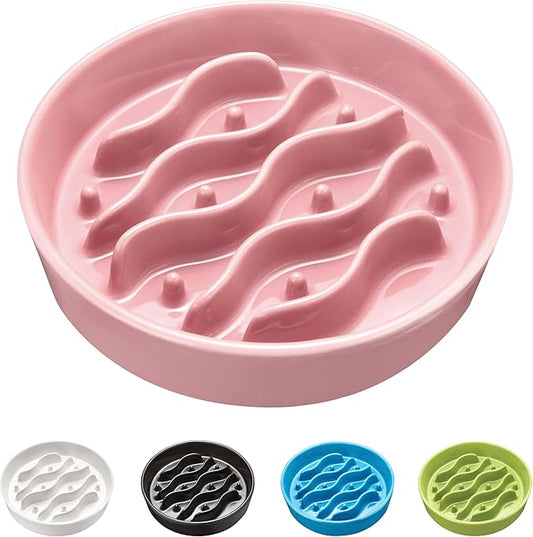 Ceramic Slow Feeder Dog Bowls for Medium and Large Dogs, 2.0 Cups Dog Slow Feeder for Fast Eater, 30oz, 8in, Salmon Pink