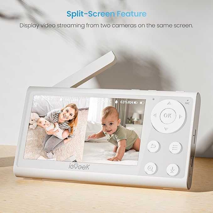 ieGeek 1080P Baby Monitor with 2 Cameras | 4.3" Split-View for Twins Nursery | Night Vision, Sound & Motion Alerts, 2-Way Talk, Pan-Tilt-Zoom | Secure Local Monitoring with Free App, No Monthly Fee
