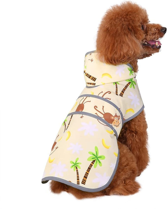 Dog Raincoats for Small Dogs Puppies Waterproof Hooded Rain Jacket with Reflective Strips Leash Hole & Poncho Adjustable Fit (Monkey,S)