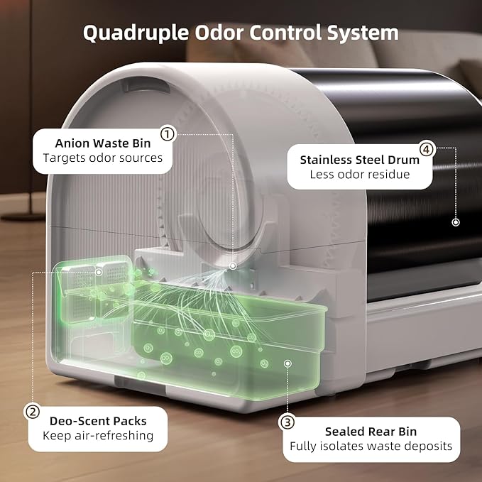 uahpet Stainless Steel Self Cleaning Cat Litter Box, Automatic Cat Litter Box with APP Control, Lower Entry, Safety Sensors Includes Mat & Trash Bags